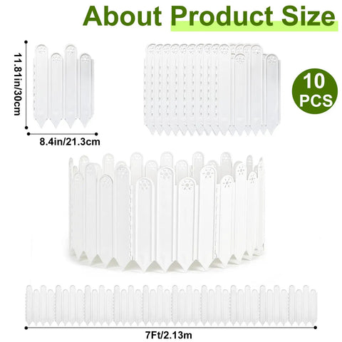 DIY White Garden Edging Borders Kit Ten Pieces Interlocking Plastic Edging Eleven Point Eight Inch Tall Seven Foot Total No Dig