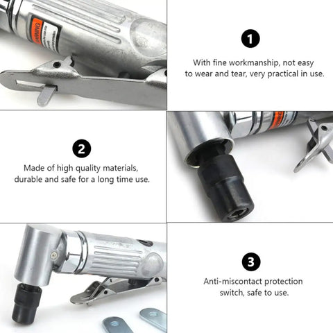 90 Degree Pneumatic Die Grinder Kit Bad Boy High Octane 25000 RPM Aluminum Body Compact Air Angle Tool showing detailed components.