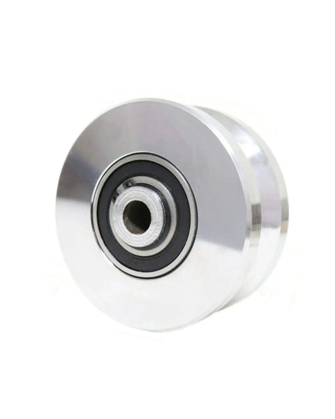 Six Inch V Groove Caster Wheel For Sliding Gates With Heavy Duty Alloy Steel Core And Dual Sealed Bearings Built Like A Tank For Dead Easy Rolling And Zero Hassle Maintenance Daily, showing shiny alloy steel construction.