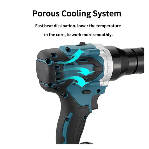 Porous cooling system on Beefy Brushless Electric Rivet Gun Kit with Automatic Riveter Heads Pro Grade Riveter Tool Set
