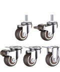 5 silver and brown 4 Pack Rubber Furniture Casters Quiet Heavy Duty Trolley Wheels with 360 Degree Swivel Casters and Brakes