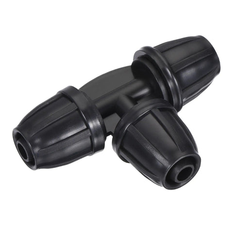 Black 3 Way Barbed Tee Drip Irrigation Fitting for 8mm ID and 11mm OD Tubing, No Fuss Garden Sprinkler System Connectors