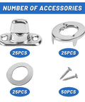 Stainless steel marine-grade twist-lock fasteners for canvas boats; includes turn-button eyelets, locking rings, washers, and screws.