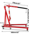 Folding Hydraulic Engine Hoist 2 Ton 4000 Lbs Heavy Duty Rock Solid Auto Garage Crane dimensions with red steel frame.
