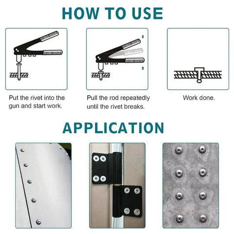 Instructions for using 120 Piece Aluminum Alloy Blind Rivets Set Kit With Dome Head Rivets And Rivet Nut Tools For Metal Pro Grade DIY Projects