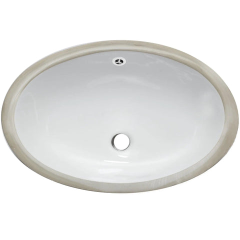 Top view of Oval Undermount White Porcelain Sink With Brushed Nickel Drain Set And Overflow Pop Up Drain Sealer Solid Brass Overflow
