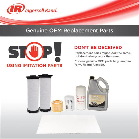 Filters Only Maintenance Kit For RS 11-22kw Air Compressor With Pre Filter Pad Air Filter Element Oil Filter Element And Air Oil Separator Element OEM Replacement Parts For Peak Performance shown with "Genuine OEM Replacement Parts" label and caution message against imitation parts.