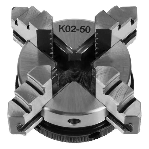 Top Shelf 4 Jaw Reversible Self Centering Lathe Chuck With M14 Thread Mount And 50mm Jaw Capacity close-up view of jaws