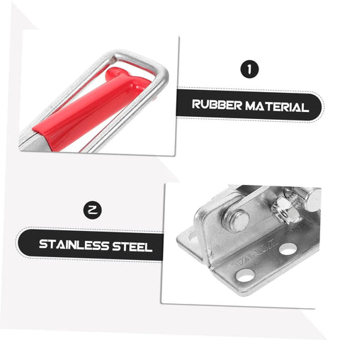 Rubber T Handle Hasp Lock For Car Hood And Toolboxes, stainless steel and red rubber parts close-up, heavy-duty design