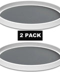 Set Of Two 12 Inch Non Skid Lazy Susan Organizer Smooth Spinning Turntable For Pantry Cabinet Kitchen Storage. White bases with gray tops.