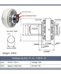 FI-K-10KG hollow clutch with 24V electromagnetic brake; front view diagram showing mounting dimensions.