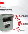 60A 240V AC Pull-Out Disconnect Switch with GFCI Receptacle for Air Conditioner, shown with safety features highlighted.