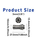 4 Pack Die Grinder Collet Set 3mm Precision Chuck Adapters For 1 Eighth Inch Arbors Shanks Rugged Pro Grade Carbon Steel Tool Kit Great For Mold Making Routers And Other Grinders, 3mm collet size diagram