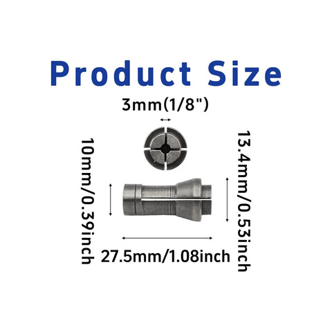 4 Pack Die Grinder Collet Set 3mm Precision Chuck Adapters For 1 Eighth Inch Arbors Shanks Rugged Pro Grade Carbon Steel Tool Kit Great For Mold Making Routers And Other Grinders, 3mm collet size diagram