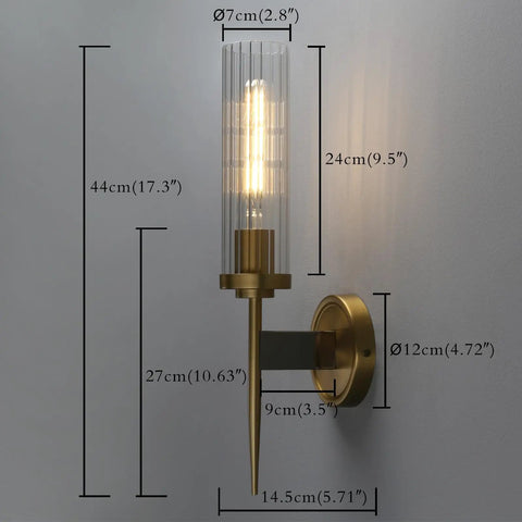 Vintage Brass Gold Wall Sconce Light Fixture With 2.8 Inch Cylindrical Clear Glass Shade For Living Room Home Office And Entryway, E26 Base Compatible, Dimmable With Dimmer Or Remote