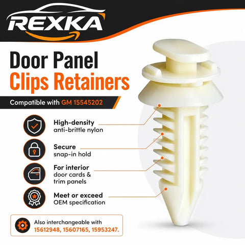 50 Pack Heavy Duty Door Panel Clips Retainers For Gmc Chevrolet Silverado Chevy Pickup Dash Trim Fastener Replacement 15545202 close-up image of nylon clip