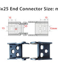 Diagram and photo of 18x25mm end connectors from Open Type Drag Chain Cable Carrier For CNC Router Mill And 3D Printer 39.4 Inch Long R28 Bend Radius Nylon PA66 Material Includes Extra End Connectors 9 Screws And A Handy Screwdriver For Quick Mounting