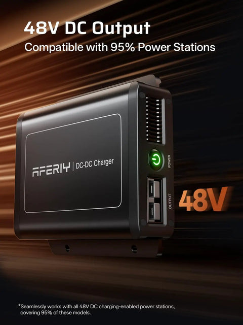 Solid Alternator Charger To Quickly Juice Up Your Portable Power Station With Six Times Faster Output And No Sweat Plug And Play Setup For Weekend Adventures And Long Drives, showing a 48V DC output charger with USB ports.