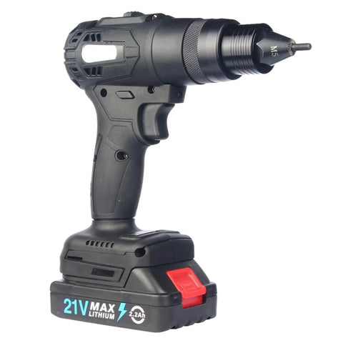 21V Brushless Electric Blind Rivet Nut Tool Featuring Rechargeable Battery Pack, Plug And Play Automatic Ram Gun for easy installations.