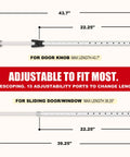 Door Security Bar With Alarm For Enhanced Home Safety adjustable from 22.25 to 43.7 inches, suitable for doors and windows.