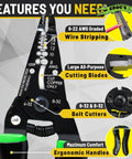 Needle Nose Wire Strippers for Electricians Pro Grade Crimping and Stripping Tool AWG 8-22 with Glow In The Dark Ergonomic Handles