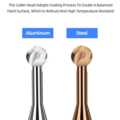 Professional Tungsten Carbide Ball Nose End Mill For Metal Machining showcasing aluminum and steel cutter heads for precision cutting.