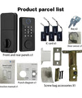 Solid Pro Smart Fingerprint Deadbolt Lock With Straight Up Auto Lock Integration Magnetic Door Sensor components and accessories layout