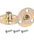 Heavy Duty Built Tough Carbon Steel Brad Hole Tee Nuts Quarter Inch Twenty Thread with screws for durable furniture hardware.