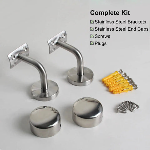 Crystal Clear Acrylic Stair Handrail That Gives Your Indoor Hallway Or Loft A Sharp Modern Vibe While Offering Built Tough Grip Support With Quick Foolproof Install Kit - stainless steel mounting hardware kit with brackets, screws, and caps.