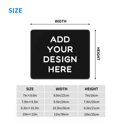 Size options for Custom Photo Mouse Pad With Your Image And Text For Home Office Use Personalize A Non Slip Waterproof Desk Mat 7.9 By 9.5 Inches Durable Anti Fray Stitch Edge Laptop Desk Pad For Gaming And Work.