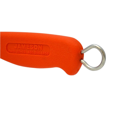 Orange Handle Hawkbill Cable Splicer Skinning Knife With Notched 3 Inch Blade showing ergonomic fiberglass safety grip