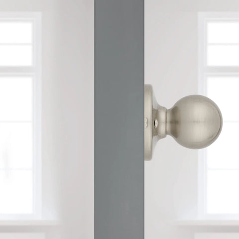 Dummy Door Knob For Closet Doors And Pantry, No Lock No Fuss Non Turning Interior Push Pull, Satin Nickel Finish With Microban Protection on door
