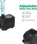 Ultra Quiet Submersible Water Pump with Dry Burn Protection 160 GPH for Fountains and Aquariums, adjustable flow, side view