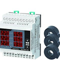 Three Phase Digital Multimeter With Three Current Transformers For L-L And L-N Voltage, Current, Frequency And Phase Sequence Display, Pro Grade Heavy Duty DIN Rail Panel Mount Meter With 60D Range 1-63A showing display and CTs