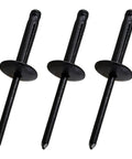 Heavy Duty Black Aluminum Blind Rivets 60 Piece 3 16 By 1 Inch Pop Fasteners For Marine Auto Repair And Weekend Builds, showing three rivets.