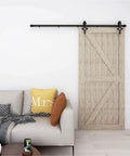 7 Ft Sliding Barn Door Hardware Kit With Floor Guide, Heavy Duty Modern Style, Holds Up To 330 Lbs, 1.875 In Thick Frosted Black Steel Track