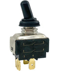Close-up of Beefy Heavy Duty Toggle Switch Replacement 20A 125V 15A 277V 2HP 4 Pin On Off with black handle and metal housing.