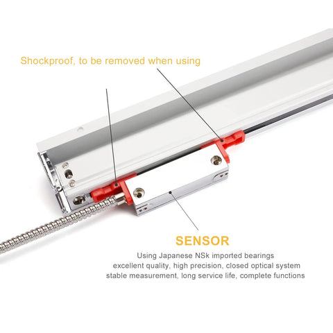 Shop Tough Two Axis Dros Kit Featuring Precision Linear Scale Digital Readout Gauge For Milling Lathe And Drill Equipment Zero Point Zero Zero Five Mm Tolerance No Hassle Setup Silver, close-up of precision sensor.