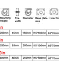 Sizing chart for Heavy Duty Swivel Caster Wheels With Brakes for Workbenches and Furniture Carts, Top Plate Casters for Trolleys.