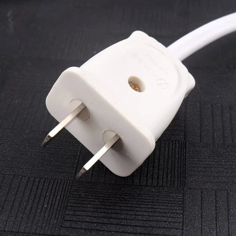 Close-up of 2 prong US plug on E27 Hanging Light Cord With On Off Switch White Socket 9.2 Ft Wire Copper Core 2x1 Mm2 Cable