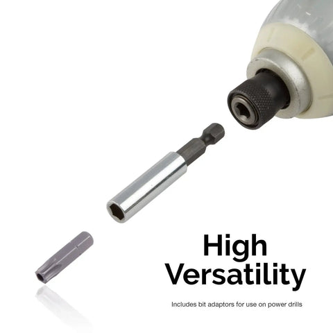 Security Bit Set 100 Piece Cr V Steel With One Quarter Inch Adapters including drill bit attachment