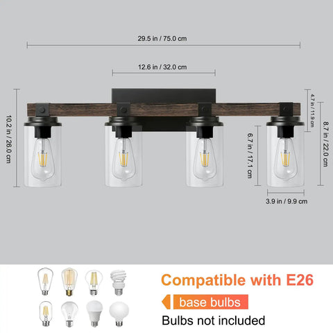 Rustic Black Four Light Vanity Wall Light Sconces For Bathroom Over Mirror Wood Finish Industrial Vintage Look Ideal For Bedroom Hallway And Kitchen Modern Upgrade