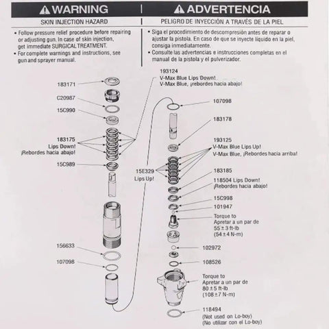 Detailed diagram of 248-213 Pump Repair Packing Kit For Airless Paint Sprayer 1095 1595 5900 parts and assembly instructions
