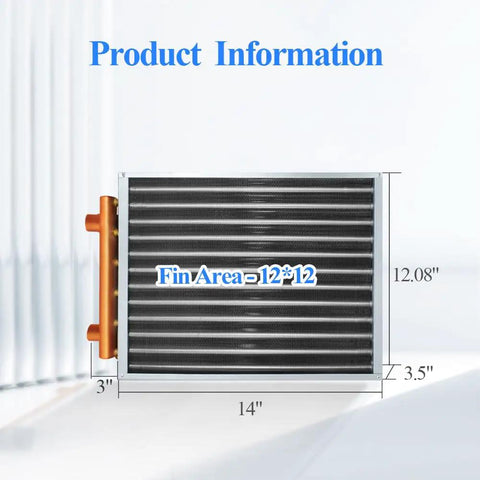 Front view of Water To Air Heat Exchanger 12x12 with One Inch Copper Ports for reliable home climate control.