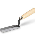 Masonry Margin Trowel Pro-Grade 5 Inch By 2 Inch Carbon Steel Blade With Wood Handle, angled view on white background