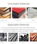 Image showing unsuitable materials like ceramic, concrete, stone and applicable materials such as cast iron, alloy steel, aluminum, copper.