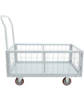 Beefy 2200 Lbs 4 In 1 Platform Truck Cart Convertible Flatbed And Caged Trolley For Warehouse And Job Site Use Heavy Duty Steel Construction High Capacity Moving Cart, silver steel mesh side trolley with handle