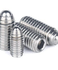 Top Shelf 304 Stainless Steel Snap Action Ball Plunger With Heavy Duty Coiled Spring Loaded Positioning Screw For Precision Machinery And Custom Fabrication set of four stainless steel ball plungers in different sizes.