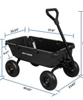 Heavy Duty Poly Garden Dump Cart With 900 Pound Capacity, 5 Cu Ft Bed, 10 Inch All Terrain Pneumatic Wheels, side view.