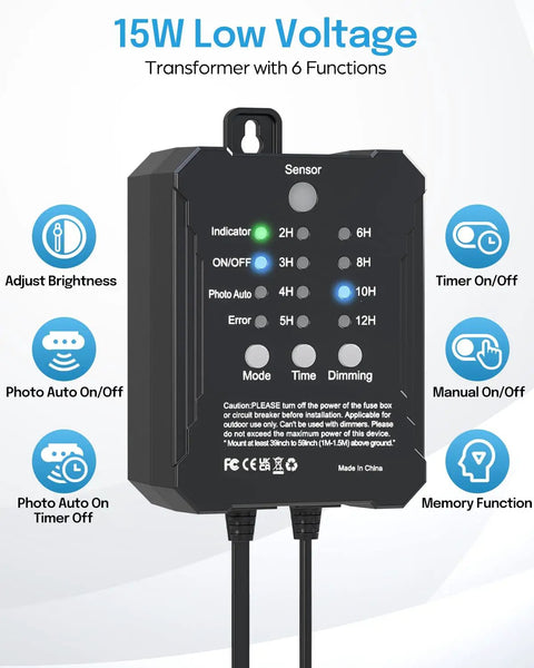 All In One Low Voltage Deck Lights Kit With Transformer Dimmable Timer And Photocell Sensor control panel